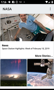 Screen capture of the NASA phone app